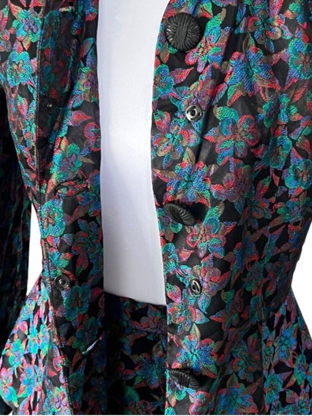 Vintage Suit Skirt Set Small Couture Jacket Set Jacquard 80s does 40s Peplum - Picture 12 of 17